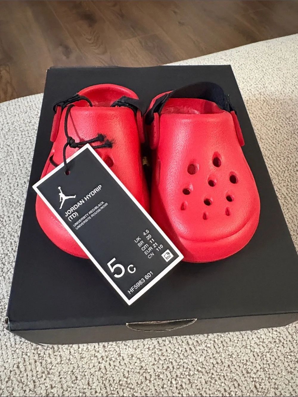 NWT Jordan Kids' Hydrip Clog Sandals — Red with Black Strap Size 5C & 12C
